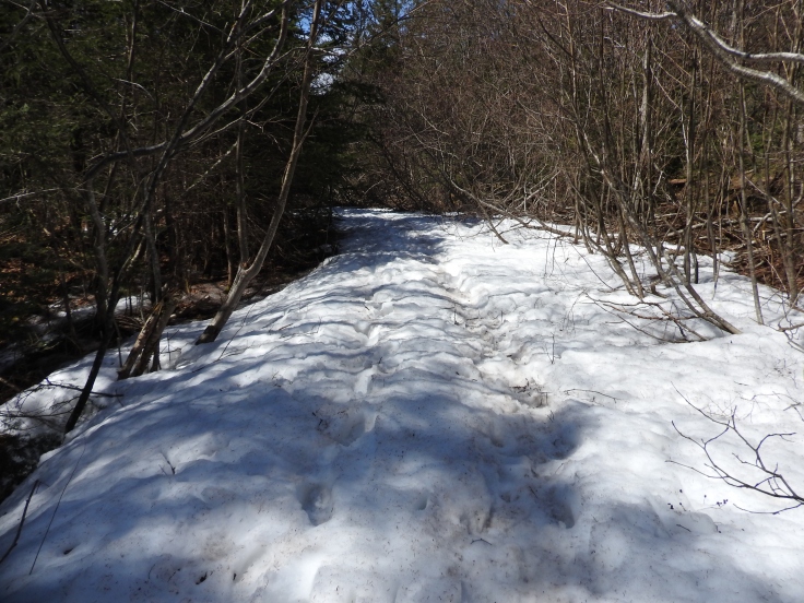 Still plenty of snow on the trail end of April.